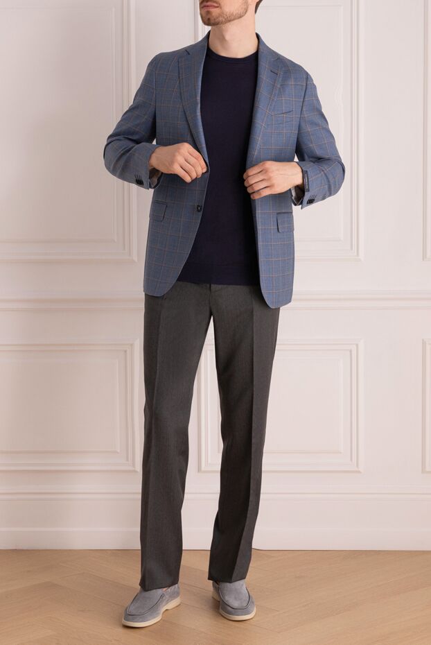 Tombolini men's jacket with an expressive checkered pattern in blue 157928 - photo 3
