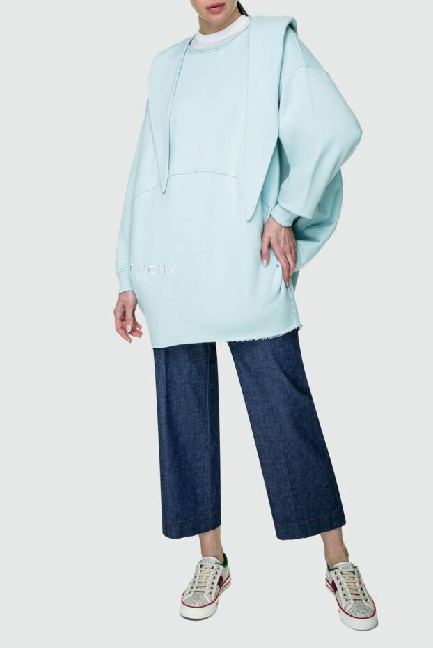 Givenchy голубое oversize-худи с фирменной вышивкой и асимметричным дизайном ворота из хлопка
 158024 - фото 2