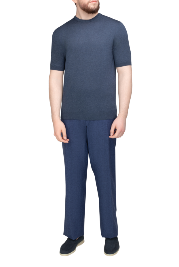 Cesare di Napoli men's blue silk-cotton short sleeve jumper 158048 - photo 2
