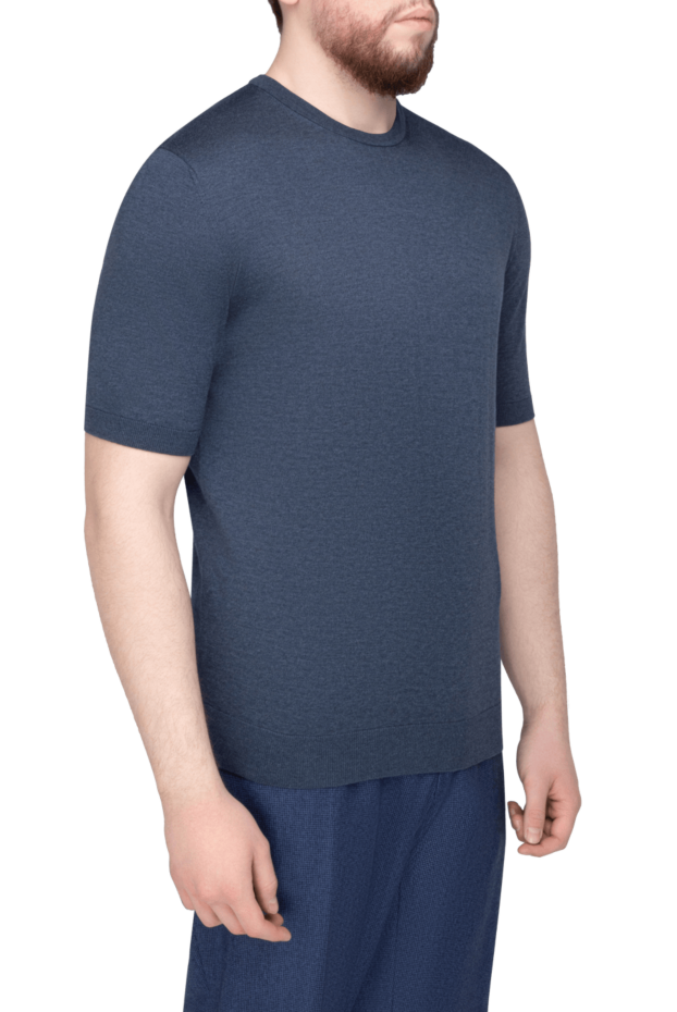 Cesare di Napoli men's blue silk-cotton short sleeve jumper 158048 - photo 3