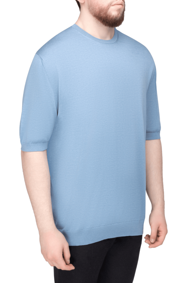 Cesare di Napoli short sleeve jumper made of silk and cotton blue for men 158050 - photo 3