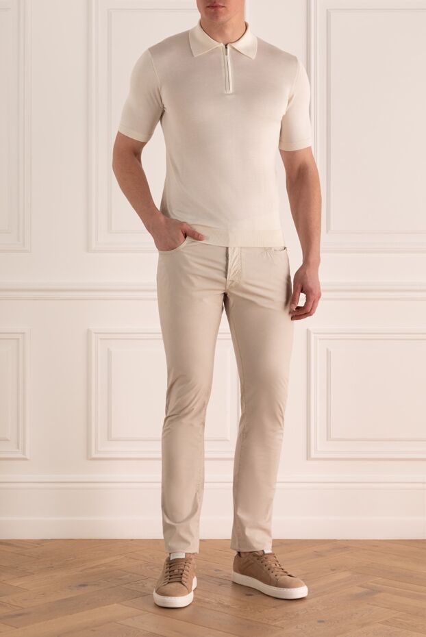 Cesare di Napoli silk knit polo shirt white slim fit men's 158066 - photo 3
