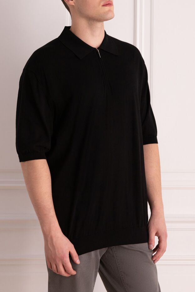Cesare di Napoli cotton polo shirt black with zipper men's 158082 - photo 3