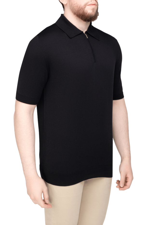 Cesare di Napoli polo shirt black basic with zipper in cotton and silk men's 158097 - photo 3