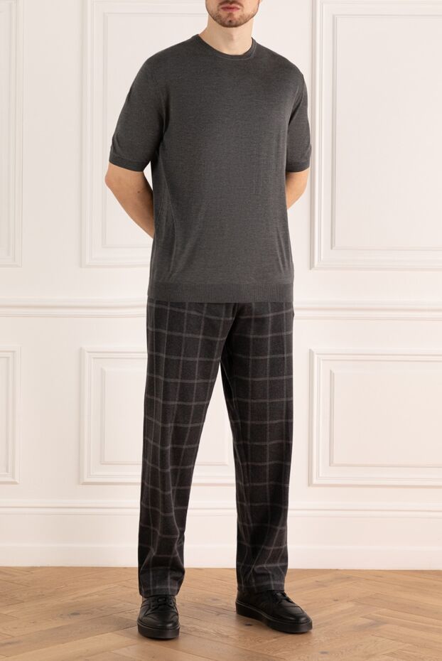 Cesare di Napoli dark grey silk short-sleeve jumper with crew neck for men 158119 - photo 2