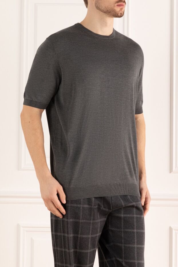 Cesare di Napoli dark grey silk short-sleeve jumper with crew neck for men 158119 - photo 3