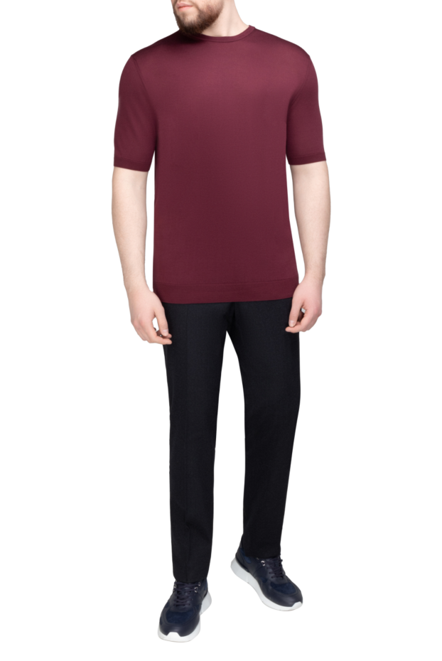 Cesare di Napoli men's wine-colored knitted t-shirt made of the finest natural silk 158128 - photo 2
