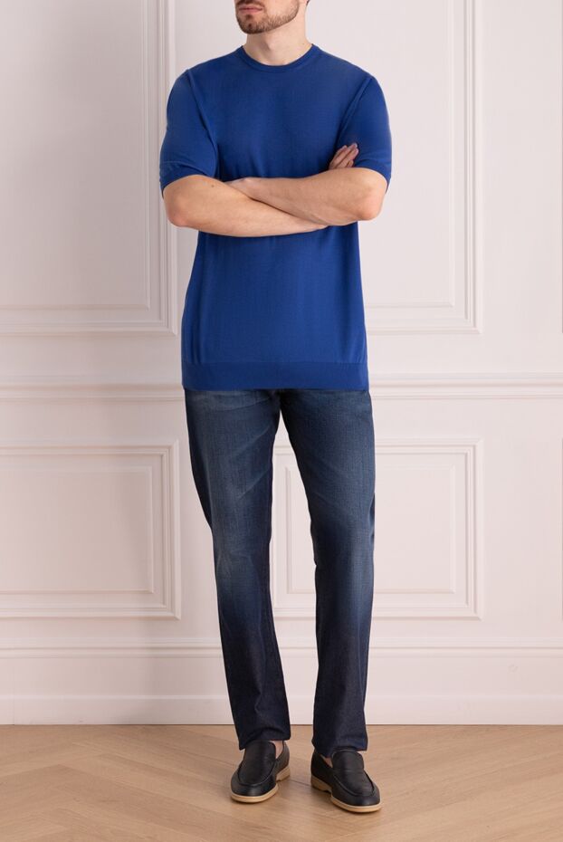Cesare di Napoli blue cotton short-sleeve jumper for men 158148 - photo 2