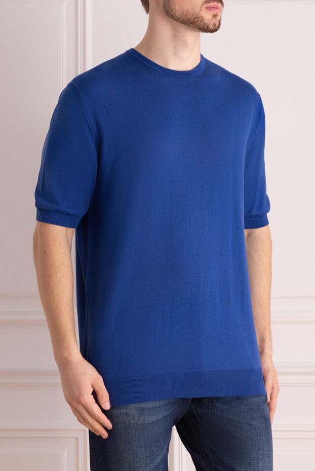 Cesare di Napoli blue cotton short-sleeve jumper for men 158148 - photo 3