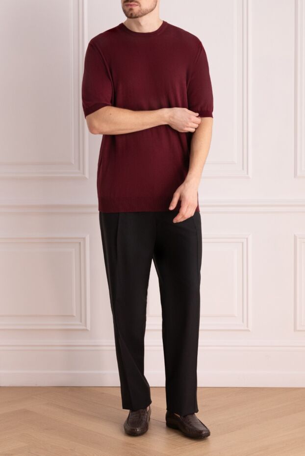 Cesare di Napoli men's wine-colored short-sleeved jumper made of natural silk 158157 - photo 2