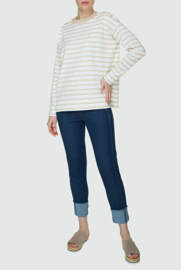 Loro Piana white women’s cotton jumper with stripes and buttons on the shoulders 158545 - photo 3