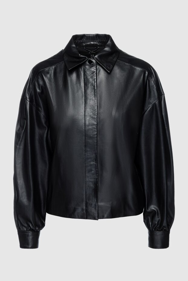 Fleur de Paris көлемді жеңдері және жасырын түймелері бар қара былғары күртке әйелдерге арналған 158559 - фото 1