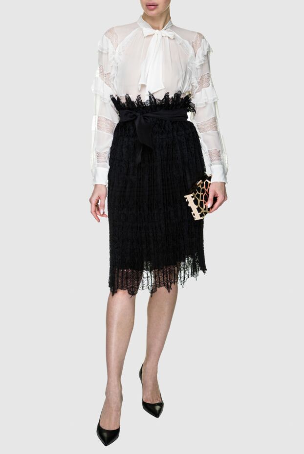 Ermanno Scervino блуза женская шелковая с рюшами и кружевом белая 158704 - фото 3