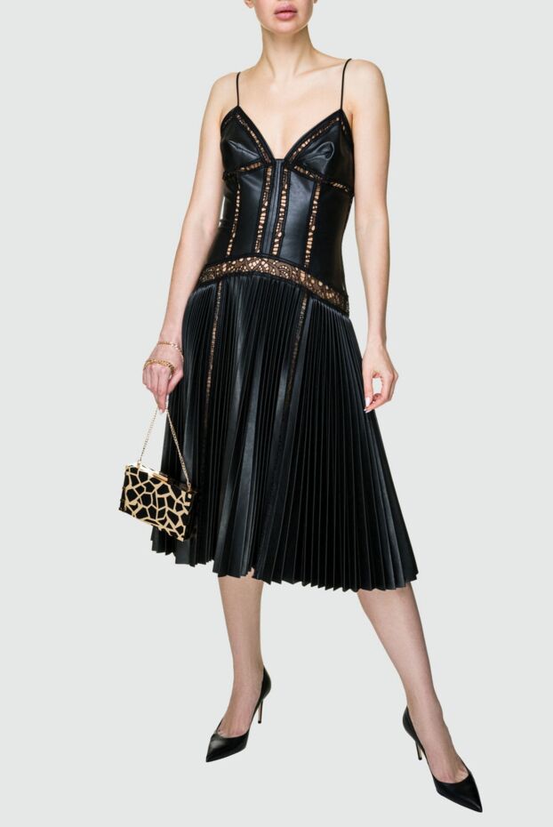 Ermanno Scervino платье миди черное с глянцевой плиссировкой и эффектом корсета на лифе
 158708 - фото 3