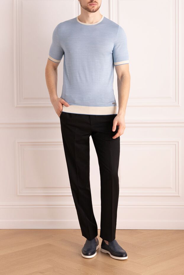 Stefano Ricci ақ жиегі бар жеңіл көк жібек свитер 158741 - фото 2