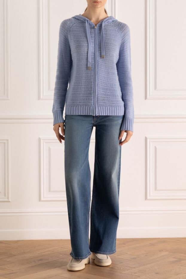 Max&Moi cashmere cardigan with hood and textured knit in soft blue shade
 158856 - photo 2