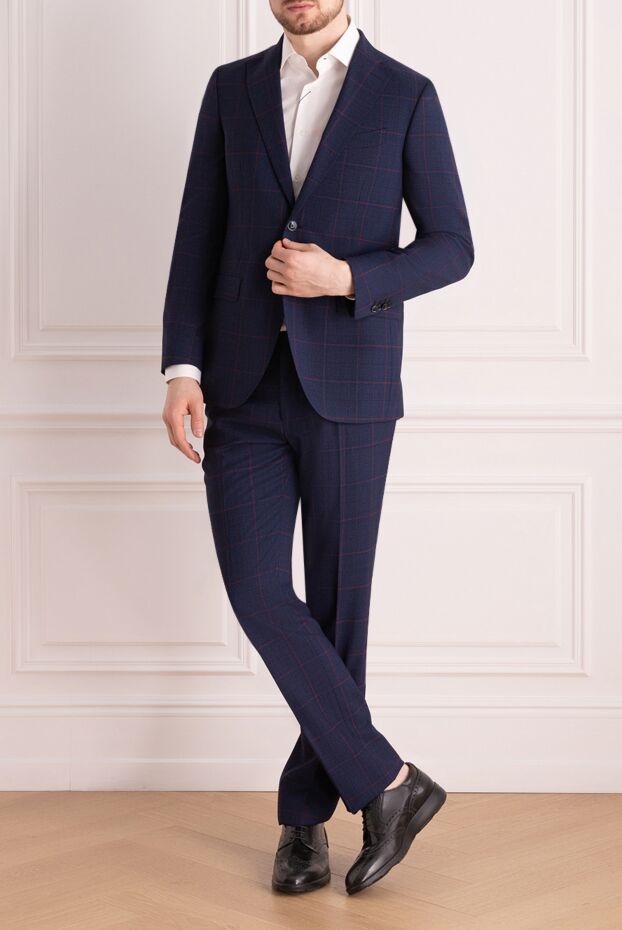 Sartoria Latorre костюм шерстяной синий в контрастную структурную клетку мужской 158926 - фото 2