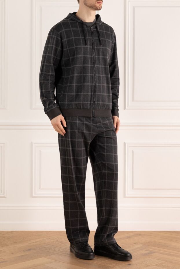 Cesare di Napoli men’s grey checked cotton tracksuit with hood 159028 - photo 3