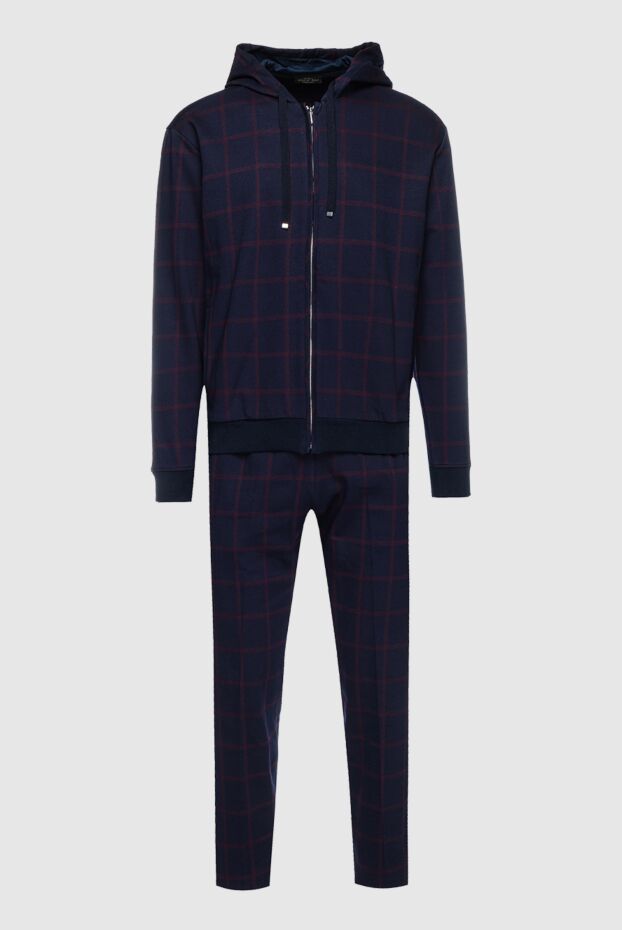 Cesare di Napoli men’s blue checked cotton tracksuit with hood and contrast pattern 159030 - photo 1