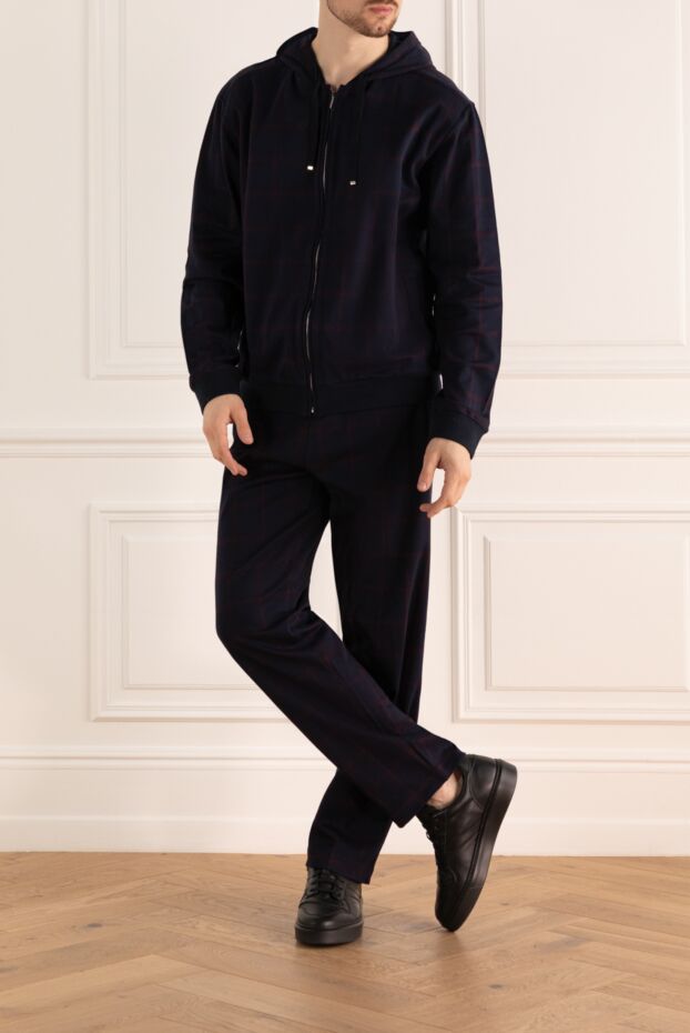 Cesare di Napoli men’s blue checked cotton tracksuit with hood and contrast pattern 159030 - photo 2