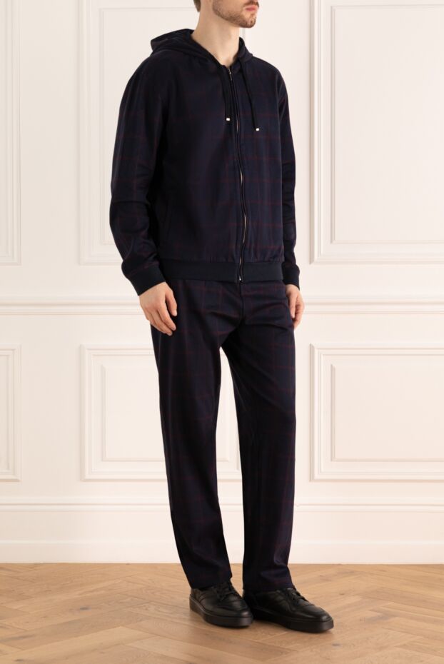 Cesare di Napoli men’s blue checked cotton tracksuit with hood and contrast pattern 159030 - photo 3