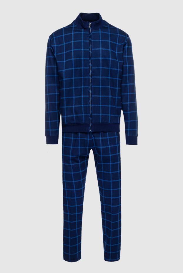 Cesare di Napoli men’s blue checked cotton tracksuit with stand-up collar 159032 - photo 1