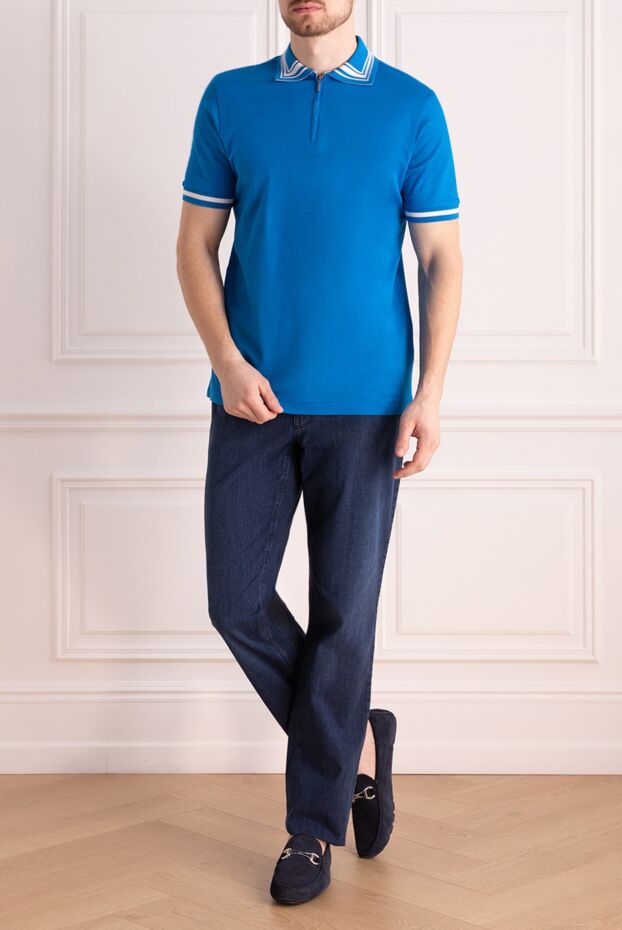 Dalmine blue cotton polo shirt with contrasting stripe decoration for men 159191 - photo 2