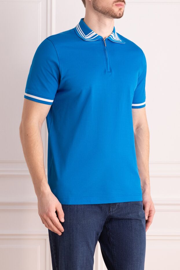 Dalmine blue cotton polo shirt with contrasting stripe decoration for men 159191 - photo 3