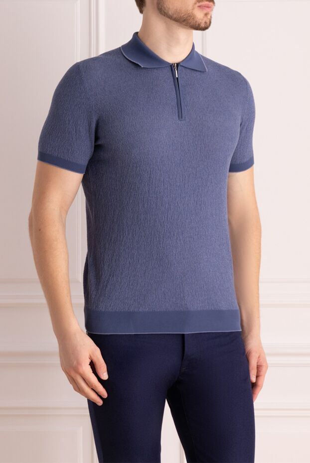 Dalmine textured blue cotton polo shirt with a zipper for men 159193 - photo 3