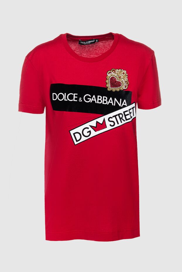 Dolce & Gabbana красная женская футболка из хлопка с пайетками и декором dg street
159305 - фото 1