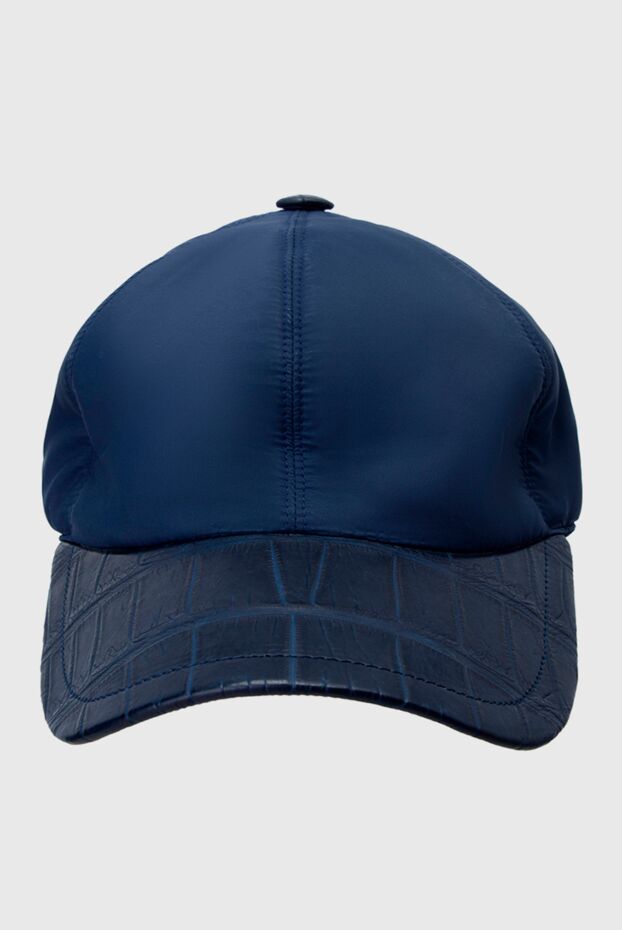 Cesare di Napoli кепка из кожи аллигатора и нейлона синяя мужская 159322 - фото 1