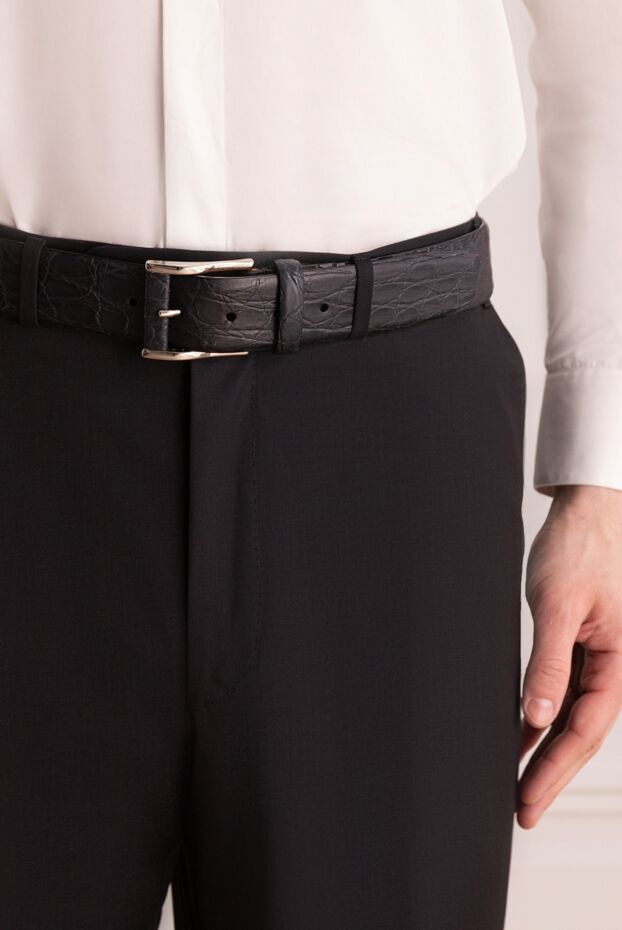 Cesare di Napoli dark gray crocodile leather belt for men 159486 - photo 2