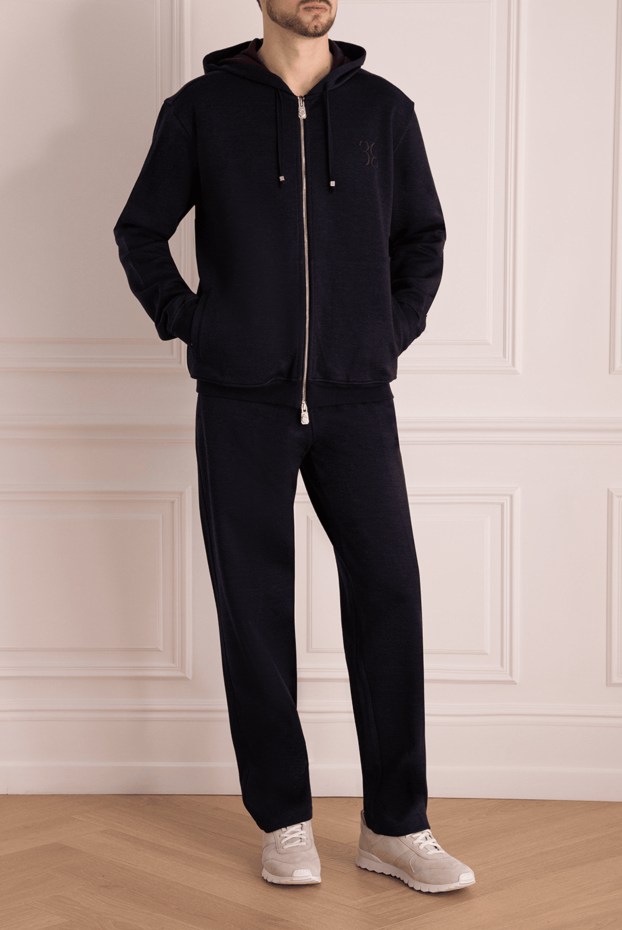 Billionaire men’s dark blue wool tracksuit with hood and embroidered logo 159546 - photo 2