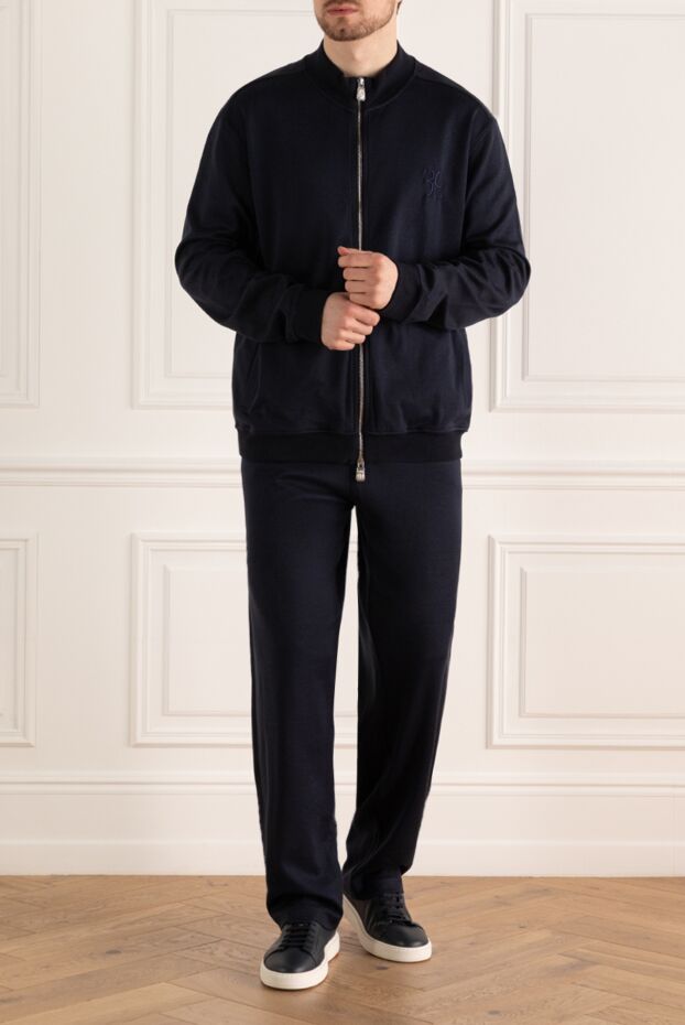 Billionaire men’s dark blue silk tracksuit with stand-up collar and embroidered logo 159549 - photo 3
