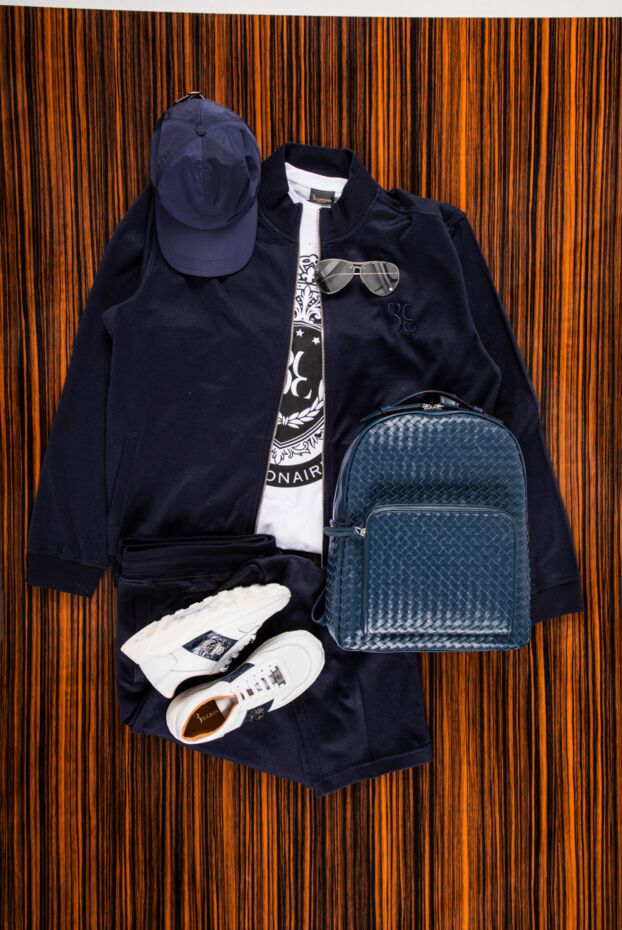 Billionaire men’s dark blue silk tracksuit with stand-up collar and embroidered logo 159549 - photo 2