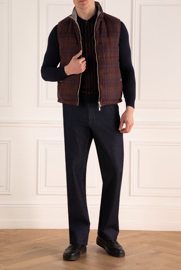 Brunello Cucinelli жүннен, зығырдан және жібектен жасалған жилет, ерлерге арналған бургундия 159757 - фото 3