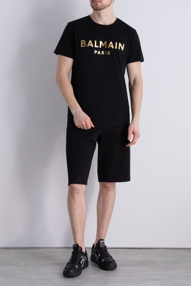 Balmain cotton black t-shirt with metallic logo in gold tone
 159801 - photo 2