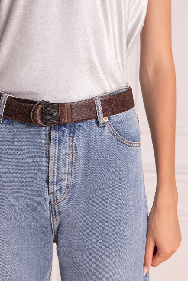 Women's belt brown from textured leather - photo 2