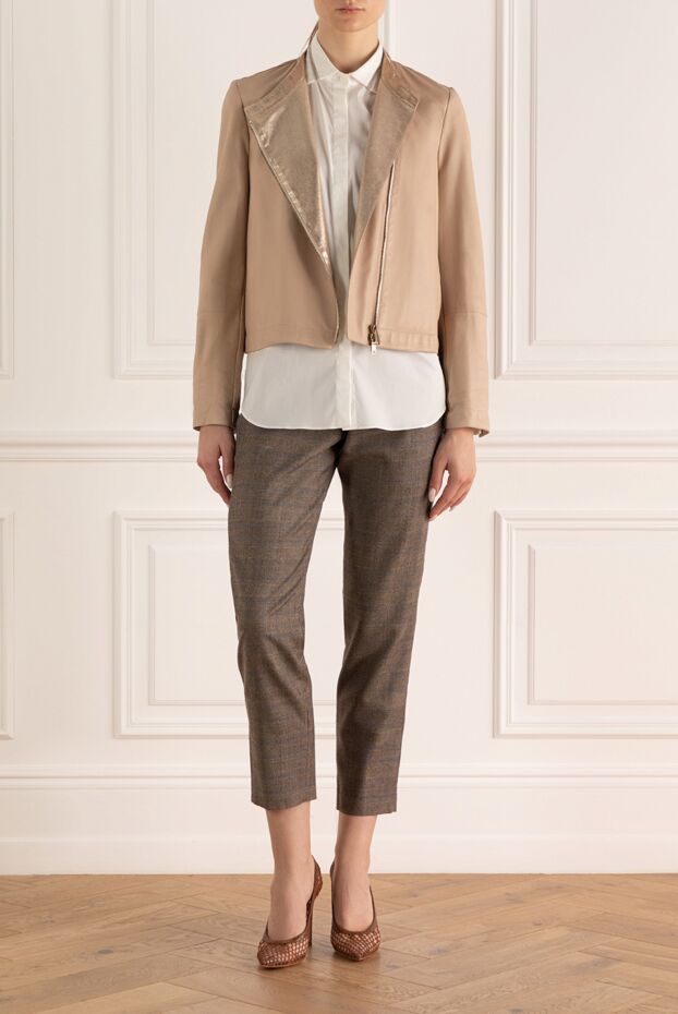Brunello Cucinelli әйелдерге арналған бежевый былғары курткасы 159924 - фото 2