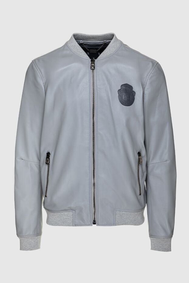 Billionaire men’s light gray leather bomber jacket with a logo patch 159991 - photo 1