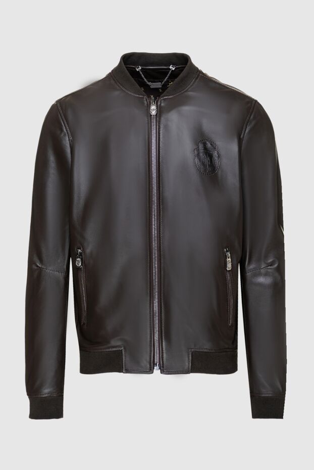 Billionaire men’s dark brown leather bomber jacket with a logo patch 159994 - photo 1