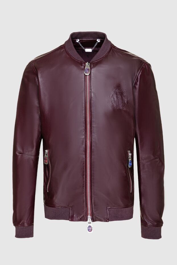 Billionaire men’s burgundy leather bomber jacket with a logo patch 159996 - photo 1