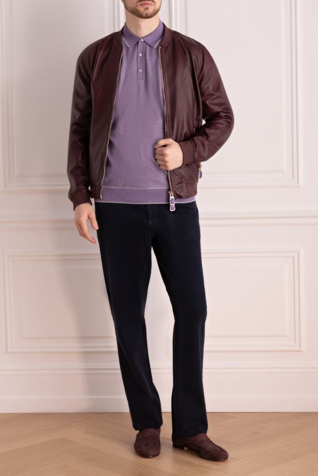 Billionaire men’s burgundy leather bomber jacket with a logo patch 159996 - photo 2