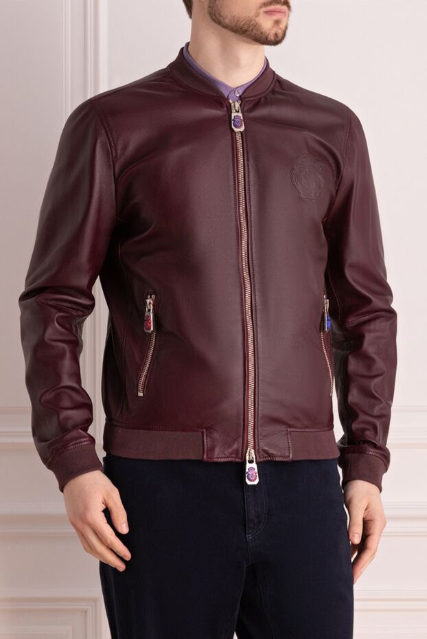 Billionaire men’s burgundy leather bomber jacket with a logo patch 159996 - photo 3