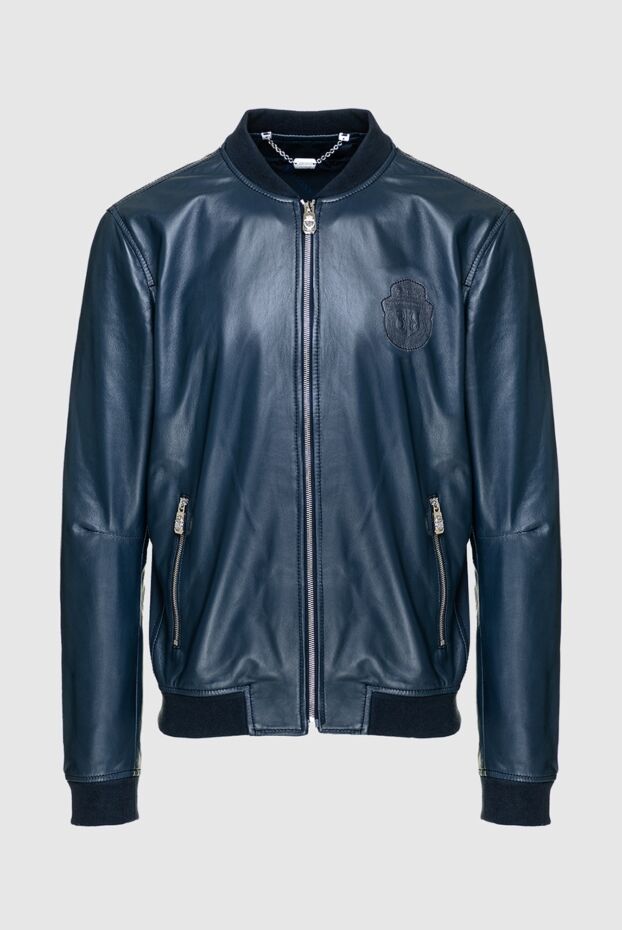 Billionaire men’s blue leather bomber jacket with a logo patch 159999 - photo 1