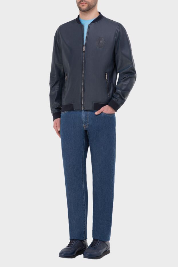 Billionaire men’s blue leather bomber jacket with a logo patch 159999 - photo 2