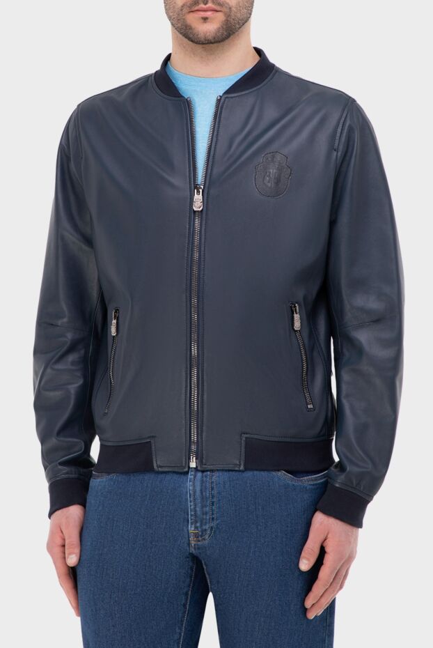 Billionaire men’s blue leather bomber jacket with a logo patch 159999 - photo 3