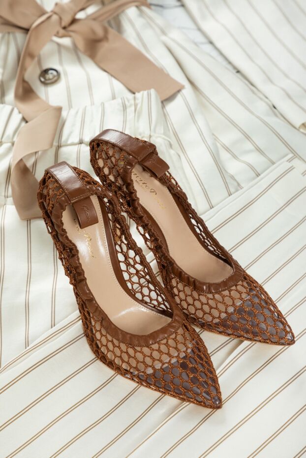 Gianvito Rossi торлы қоңыр былғарыдан жасалған әйелдердің туфлилері 160018 - фото 2