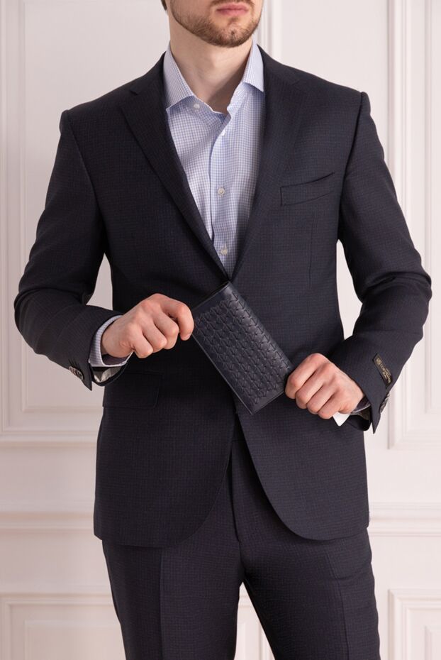 Serapian men’s blue clutch with mosaico leather weaving 160128 - photo 3