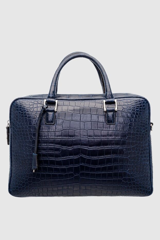 Crocodile leather briefcase dark blue with shoulder strap men's - photo 1